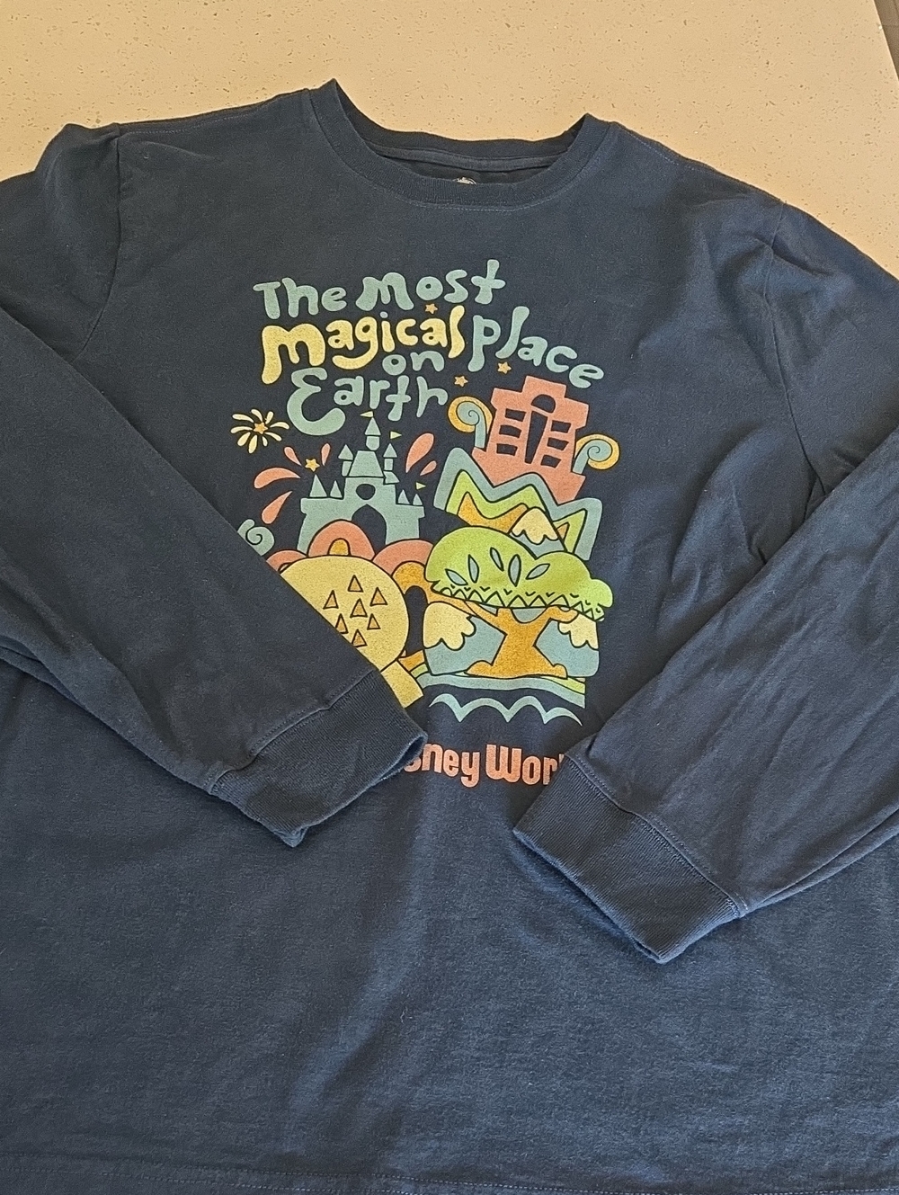 Disney Navy Long-Sleeve Tee with Multicolor Magic Place Graphic